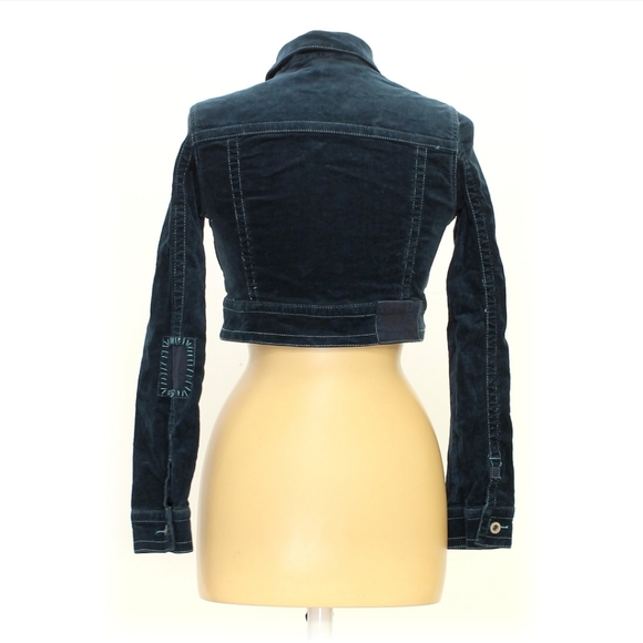 Corduroy Crop Jean Jacket Green Medium - Picture 2 of 4